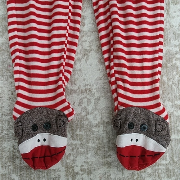 Nick & Nora One Piece Stripes Monkey Footed Pajama Medium Red White - Picture 10 of 16